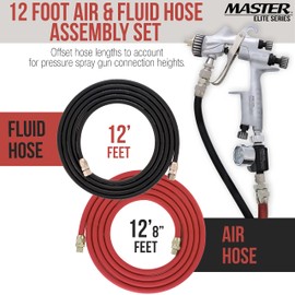 Master Elite Series 12 Foot Air and Fluid Hose Assembly Set with Fittings for Spray Guns, Paint Pressure Pot Tanks, Professional Heavy Duty - Air 3/8" NPS, 5/16" ID & Fluid Hose 1/4" NPS, 1/4" ID