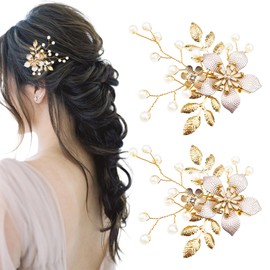 2Pcs Bridal Flower Hair Clip Pearl Wedding French Hair Piece for Women Girls Bride Bridesmaid Accessories