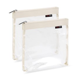 nex|trip Set of 2 Transparent Toiletry Bags for Liquids, Hand Luggage, Cosmetic Bag Transparent for Aeroplane, Travel Set, Cosmetic Bag, Cream - Set of 2