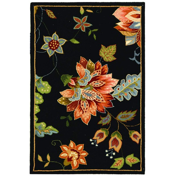 Safavieh Chelsea Collection HK306B Hand-Hooked French Country Wool Area Rug, 3'9" x 5'9", Black