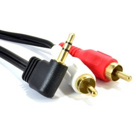 kenable Right Angle 3.5mm Stereo Jack to 2 RCA Phono Plugs Cable Gold 1m [1 metres]