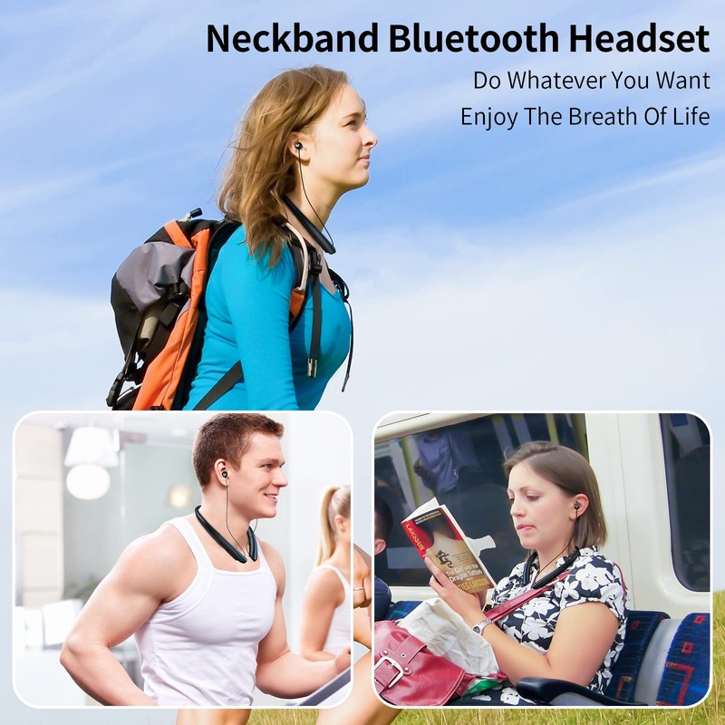APPINESSEY Retractable Bluetooth Headphones Neckband, Headset Wireless Earbuds with Mic,