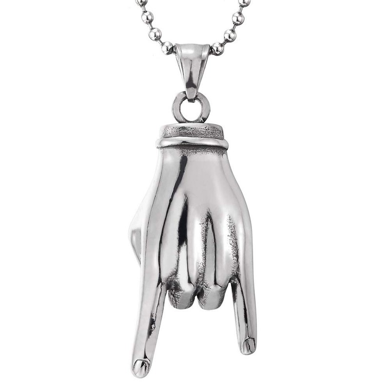 COOLSTEELANDBEYOND Punk Rock Roll, Steel Mens Womens Hand Pendant Necklace,