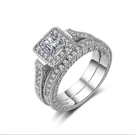 Vintage Fashion Women's 925 Sterling Silver Square Stone Ring Pattern Set Ring Square Cushion Cut Cubic AAA Zircon Statement Engagement Ring CZ Sparkling Wedding Ring Size 6-10 638 (8)