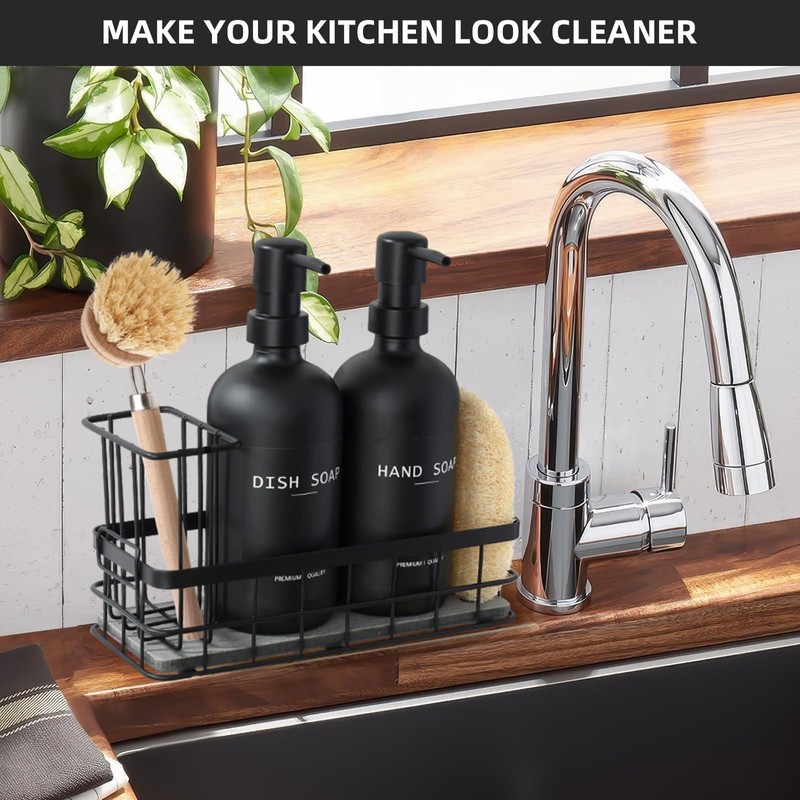 Kitchen Soap Dispenser Set with Sponge Holder, Dish Soap Dispenser