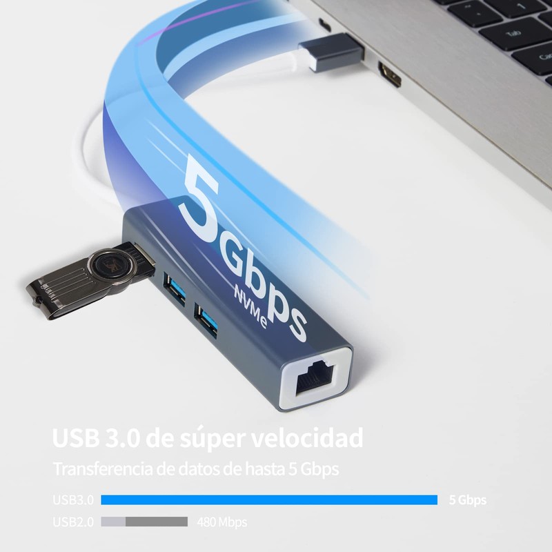 HEEDU Adaptador Ethernet USB 3.0, Adaptador Ethernet USB Hub 4