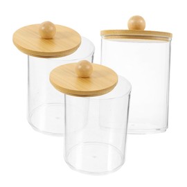 FELTECHELECTR 3pcs Makeup Organizer Bamboo Lid Cotton Pad and Swabs Holder for Bathroom and Dresser Storage Portable and Easy to Use