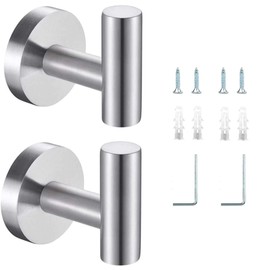 Belerry 2 Pcs Bathroom Towel Hooks Silver Coat Hooks Robe Hooks Stainless Steel Lavatory Wall Mount Heavy Duty Wall Hooks for Bathroom Kitchen Bedroom Hotel