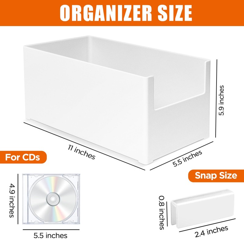 CD Storage Box, Stackable Plastic CD Organizer, Hold Up to