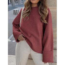 Jhsnjnr Womens Knitwear Oversized Long Sleeve Knitted Pullover Crew Neck Chunky Sweater Jumpers Fuchsia
