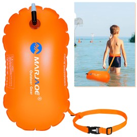 lovingmona Swim Buoy Tow Float Highly Visible Swimming Pull Floats Bubble with Adjustable Waist Belt for Open Water, Water Sports, Swimming Training Racing Orange