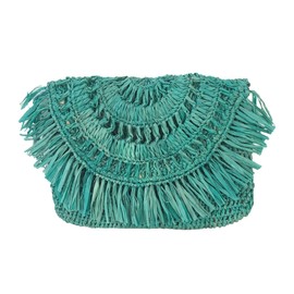MAR Y SOL Women's Mia Crochet Raffia Fringe Small Clutch, Turquoise