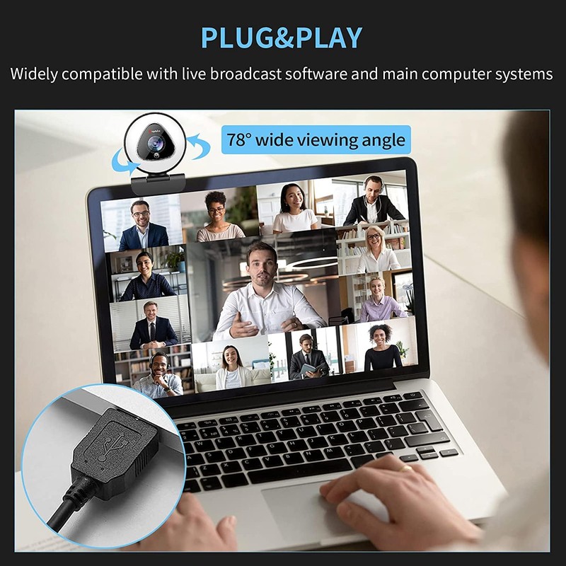 Angetube Streaming Webcam 1080P with Ring Light, HD USB Web