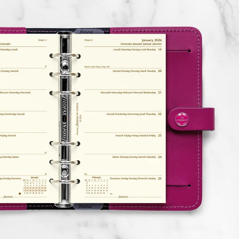 Filofax Calendar Diary Refill, Personal/Compact Size, Week on One Page,