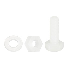 sourcing map 300 Pcs/100 Sets Nylon Hex Bolts, M4 x 12mm Plastic Full Threaded Hex Head Screws Bolts and Nuts with Flat Washers for Machinery Electronics Industrial Accessories, White