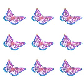 Fashewelry - 50 colgantes coloridos de mariposa de filigrana de acero inoxidable, multicolor, colgantes de animales de 18 x 26 mm, para joyas, collares, llaveros, agujero: 1,2 mm