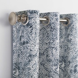 No. 918 Kenji Medallion Draft Shield Fleece Insulated Energy Efficient Grommet Curtain Panel, 40" x 84", Navy Blue