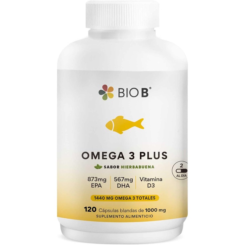 BIO B Omega 873mg EPA567mg DHASabor Hierbabuena sin eructo pescado120Cáp