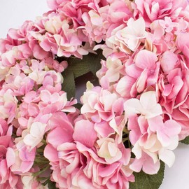 artplants. de Summer Hydrangea Wreath Made of Artificial Flowers on Rattan, Pink, Diameter 35 cm, Decorative Wreath for Door, Table or Wan