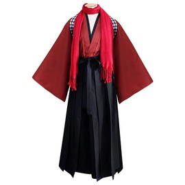Unisex Kendo Hakama Aikido Japanese Traditional Samurai Kimono Warrior Martial Arts Uniform Pants Outfit (01-Red, L)