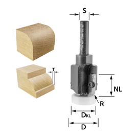 ENT Welpa Rounding Over Cutter and Beading Cutter TC Shank (C) 8 mm, Diameter (A) 26 mm, B 19,5 mm, R 4 mm, T 0/2,5 mm, D 30 mm, d 18/13 mm, with Two Ball Bearings