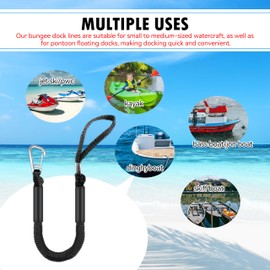 Marine Dock Line with Carabiner, 2.5 Feet Bungee Rope, Black, Pack of 2 (Black)