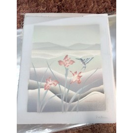 Still Floral Hummingbird Pastel Painting On Canvas 11.5x13.75 8x10 Retro 80s