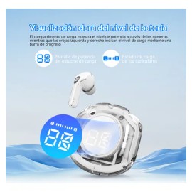 Audifonos Inálambricos In Ear Pantalla Digital Bluetooth 5.3 Color Blanco