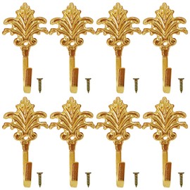 Jaczora 8 PCS Decorative Leaves Iron Hooks,Wall Mounted Metal Coat Hooks,Vintage Gold Hook Key Holder Coat Hanger for Entryway Bathroom Bedroom Farmhouse Decoration