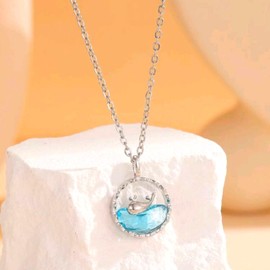 Whale Pendant Necklace, Sterling Silver, Blue Crystal, Sea Ocean Beach Lover, Beach Necklace, Cute Jewelry for Women Wife Mom Daughter Girlfriend, Sterling Silver, Created Opal