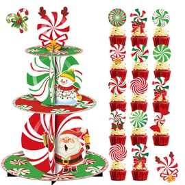Yavxzvbw Christmas Cupcake Stand Candy Cane Party Decorations Christmas Party Decorations Candy Cane Party Supplies with Christmas Cupcake Toppers for Christmas Party Supplies