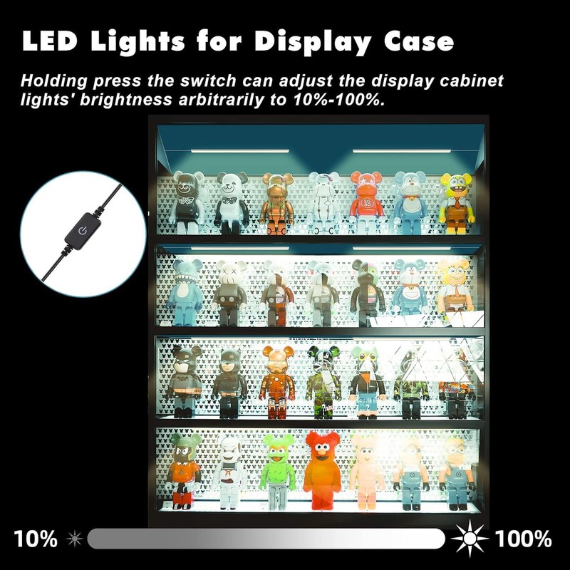 JUSJUBR Black LED Shelf Lights, Display Cabinet Lights with Memory