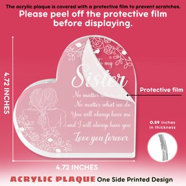 Sister Gifts - Sisters Gifts from Sister - Sister Christmas Gifts, Christmas Gifts for Sister, Birthday Gifts for Sister From Sister - To My Sister Acrylic Heart-Shaped Plaque Desk Present for Sister