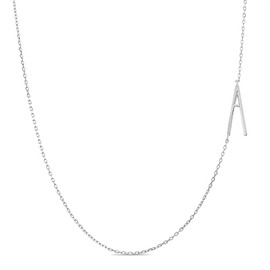 Rae Dunn Sideways Initial Necklace for Women Rhodium Plated Brass Pendant Delicate Chain Letter A