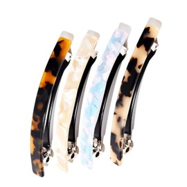 KGDUYC 4 Pieces Long Thin Hair Clip Rectangular Automatic Hair Clips Large Celluloid Leopard Hair Clip Hair Clips for Women Girls Thick Medium Hair