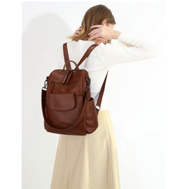 UTO Women Travel Backpack for Mother Mum Ladies Laptop Rucksack Handbag Synthetic Leather Two-Tone Brown