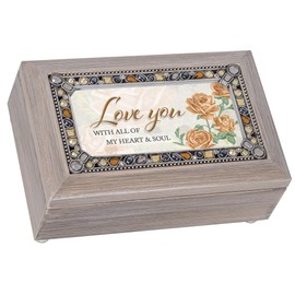 Cottage Garden Love You My Heart Grey Brushed Pewter Jeweled Petite Music Box Plays Wind Beneath My Wings