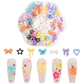 BAIYIYI Kawaii Nail Charms 3D Colorful Slime Resin Charms Nail Decorations for Acrylic Nails Flatback Hollow Star Heart Bowknot Shaped DIY Nail Art Craft Accessories