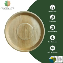 Charity Leaf Disposable Palm Leaf 16" Round Trays (10 pieces) Bamboo Like Serving Platters, Disposable Boards, Eco-Friendly Dinnerware For Weddings, Catering, Events Visit the Store