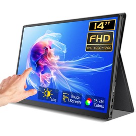 Heliovue Portable Monitor Touchscreen 14 Inch 1200P Touch Screen Monitor Portable with Protective Sleeve CNC Metal HDMI USB C 100% sRGB Ultra-Slim Travel Monitors for Laptop, PC, Mac, Phone, Switch