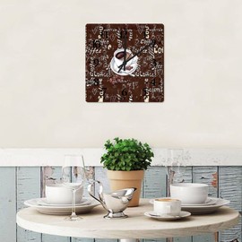 Coffee Small Wall Clock 12 Inch, Vintage Coffee Bedroom Clock Silent Non-Ticking Square Arabic Numbers Clock for Home Office School