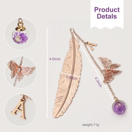 Snycler Exquisite Metal Feather Bookmark, Rose Gold, Help Reading, Beautiful Decoration, Suitable for Readers, mom, Teachers and Friends ，with Letter G