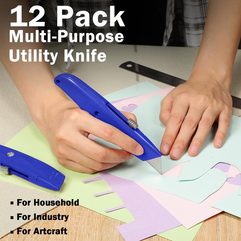 Lasnten 12 Pcs Box Cutter Bulk Retractable Utility Knife Heavy