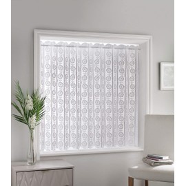 Milan - Floral Patterned, Vertical Louvre Style Window Blind, Pleated Lace Panel Curtain, with café curtain style top in White (Width - 72" (183cm) x Drop - 36" (91cm))
