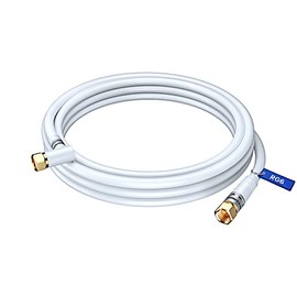 Coaxial Cable RG6, with a Right Angle 90° Connector, 8 ft, Coax Cable F-Type Triple Shielded Coax Cable 8 Feet (White)