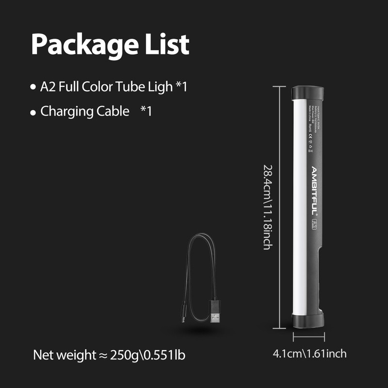 AMBITFUL A2 Full Colour RGB Tube Light, CRI 95 TLCI