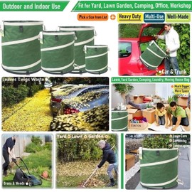 46-Gallon Collapsible Trash Can (22x28 in) Hard-Shell Bottom Yard Garden Bag,Big Leaf Bag,Yard Waste Bag,Debris Container,Pop-Up Recycling Bin,Camping Waste Bin,Laundry Hamper,Lawn Grass,Weeds Barrel