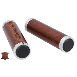 Gusti Gary F. Leather Handlebar Grip, Brown / Silver Matt