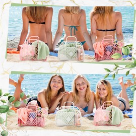 Silkfly 6 Bolsas de Gelatina para Mujer Bolsas de Tela Regalos de Gelatina de Boda Cesta de Playa de Gelatina de Plástico para Chica Dama de Honor (Rosa, Blanco, Clásico)
