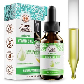 GuruNanda Vitamin E Oil, 2 Fl Oz Pure & Natural, 15,000 IU per Bottle, for Skin, Hair, Face, Nails & Scars, With Coconut Oil to Help Nourish & Moisture, Non-GMO & Vegan